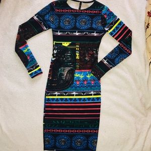 Egyptian Print Themed Long Sleeve Dress